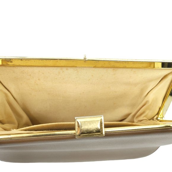 Vintage Brown Faux Leather Handbag Top Handle Clasp Closure Womens Retro Purse - Picture 9 of 11